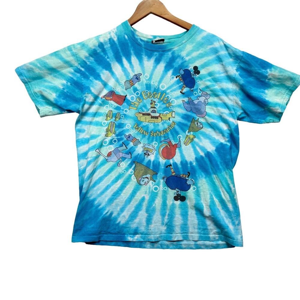 Vintage Beatles Yellow Submarine Classic Rock Hippy Tie Dye TShirt Blue L